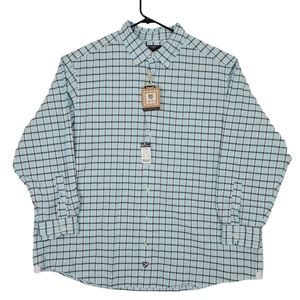 Cremieux Classics 38 Azure Blue Plaid Button Up Long Sleeve Shirt 3XB NWT